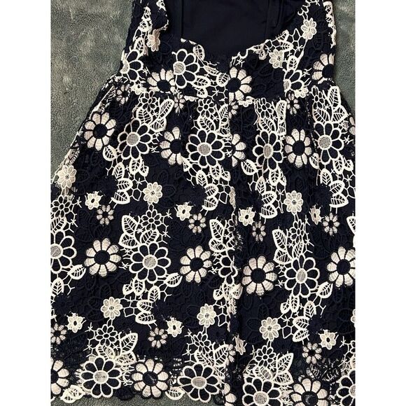 JOA Los Angeles Sz Small A Line Dress Blue White Lace Overlay Floral Sleeveless - Picture 6 of 13